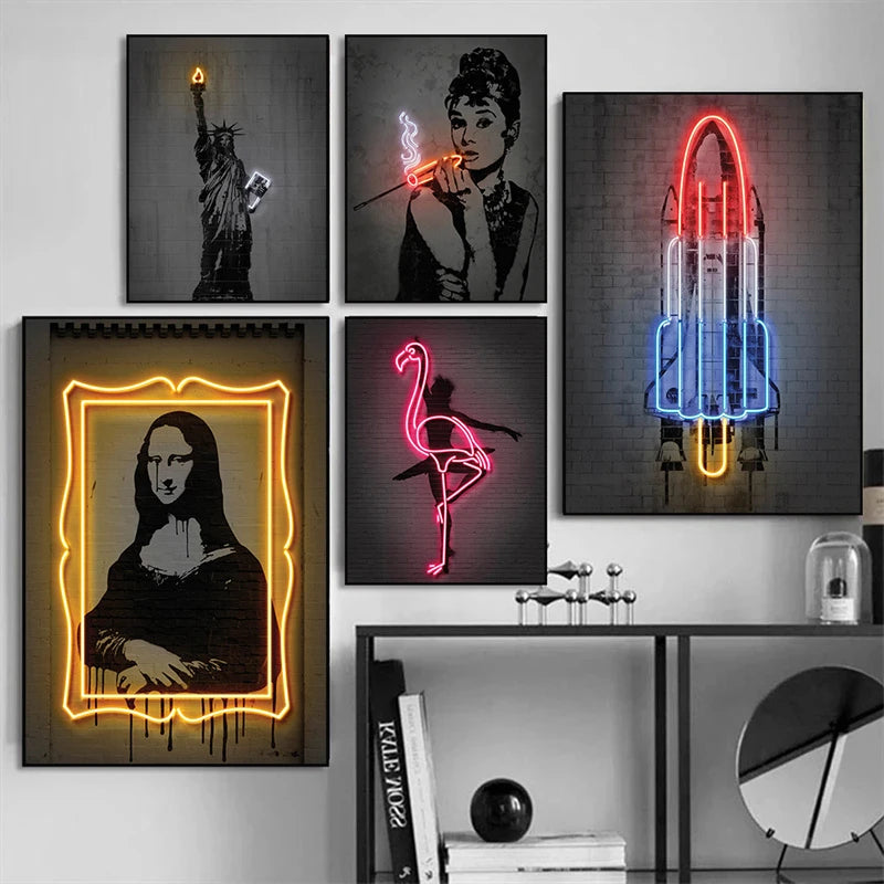 Modern Pop Wall Art Neon Design Mona Lisa und Co.