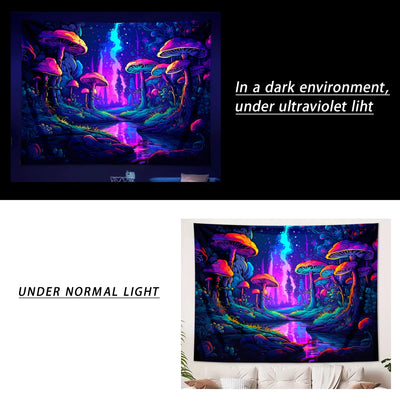 Mushroom Landscape UV Schwarzlicht-Wandteppich