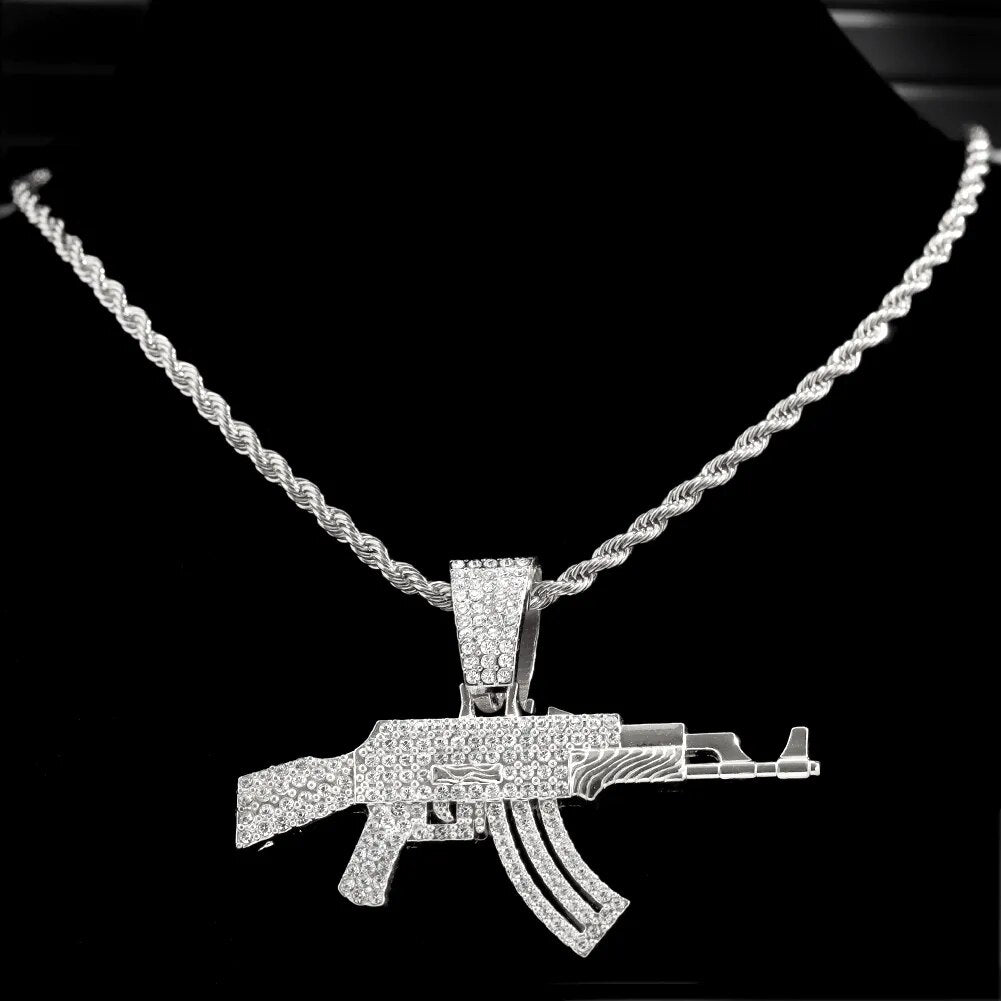 Hip-Hop AK47 Submachine Gun Anhänger Halskette - Iced Out Design