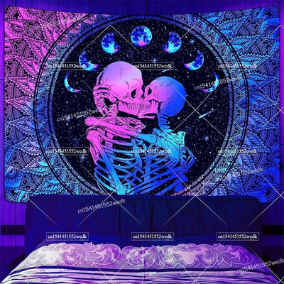 Skeleton Halloween UV Schwarzlicht-Wandteppich