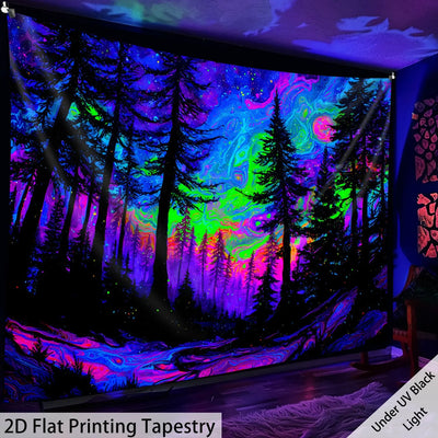 Forest Night UV Schwarzlicht-Wandteppich