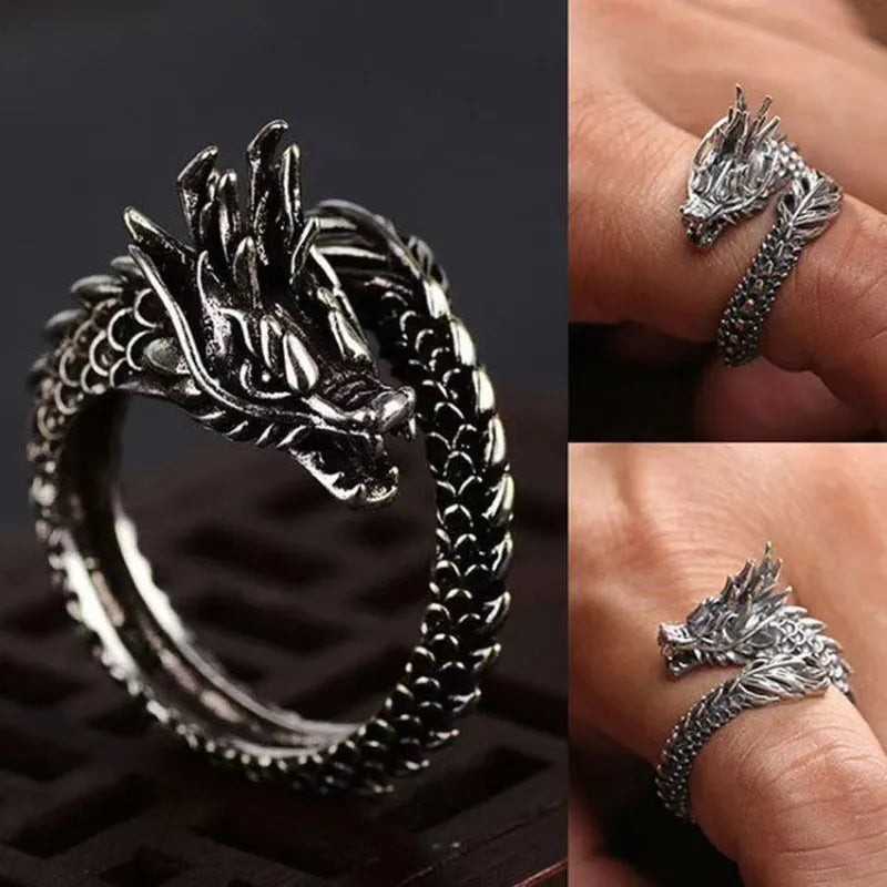 Vintage Drachen Verstellbare Ringe für Herren - Retro Gothic Design