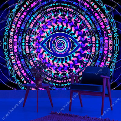 Cosmic Lotus UV Schwarzlicht-Wandteppich