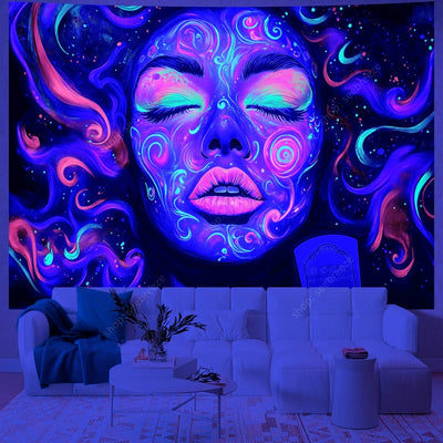 Mystic Face UV Schwarzlicht-Wandteppich