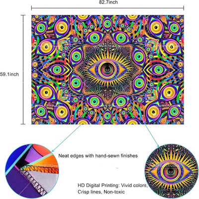 Neon Eyes Mandala Schwarzlicht-Wandteppich