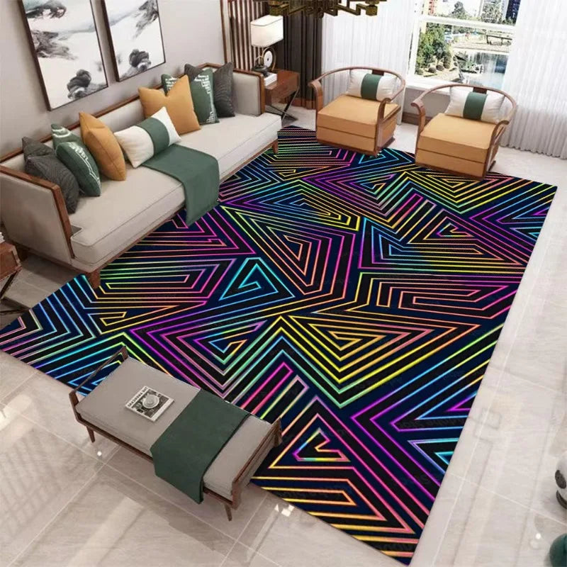 Schwarz-Geometrischer Abstrakt-Teppich – Wohnzimmer & Schlafzimmer