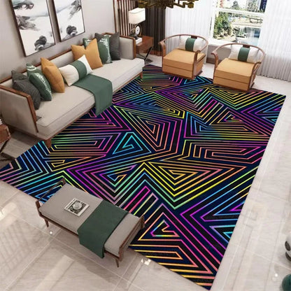 Schwarz-Geometrischer Abstrakt-Teppich – Wohnzimmer & Schlafzimmer