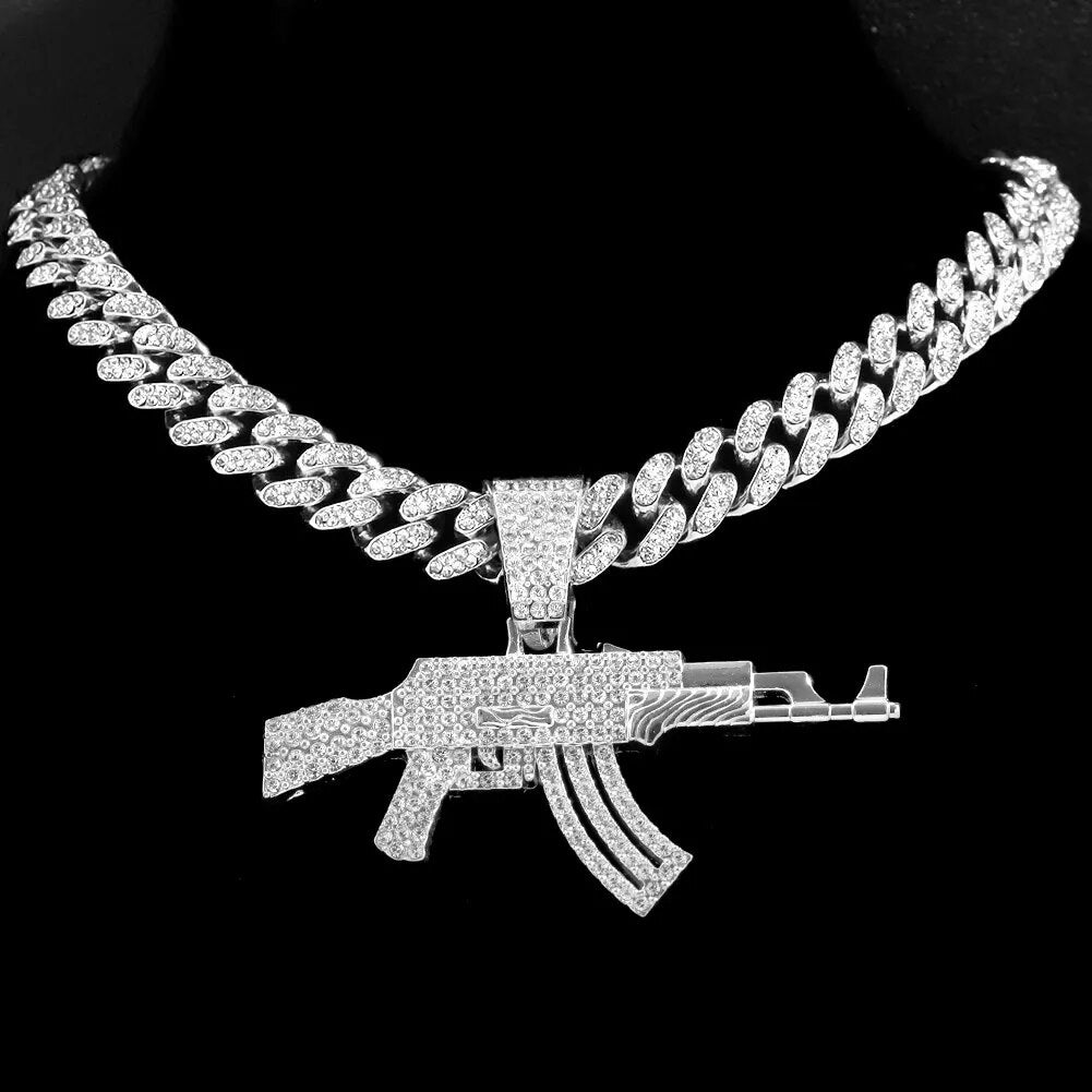 Hip-Hop AK47 Submachine Gun Anhänger Halskette - Iced Out Design
