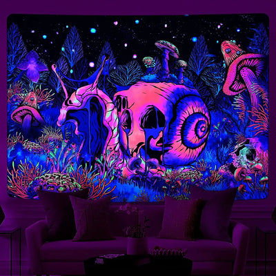Galaxy Moon Mountain Schwarzlicht-Wandteppich
