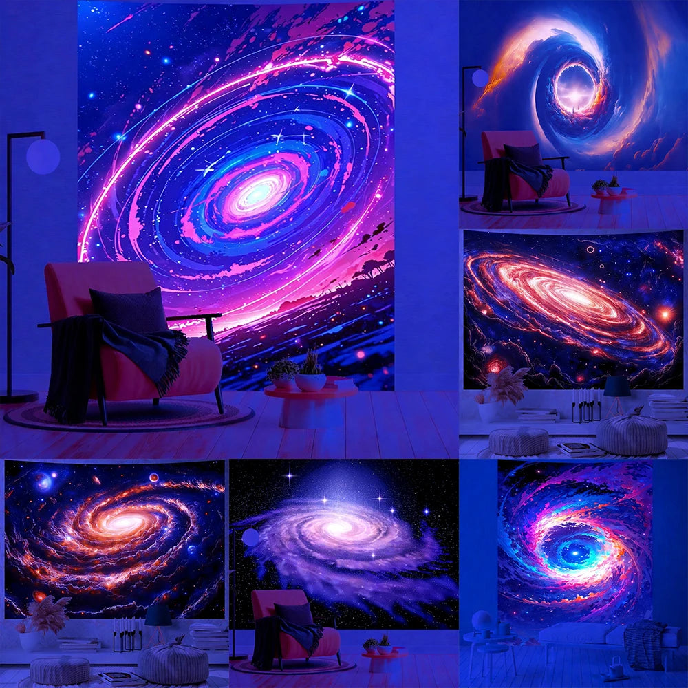 Cosmic Galaxy UV Schwarzlicht-Wandteppich