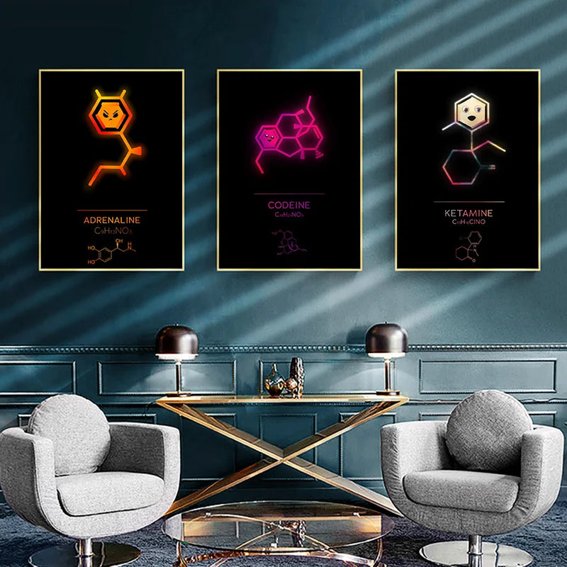 Neon Molecular Structure Diagram Poster