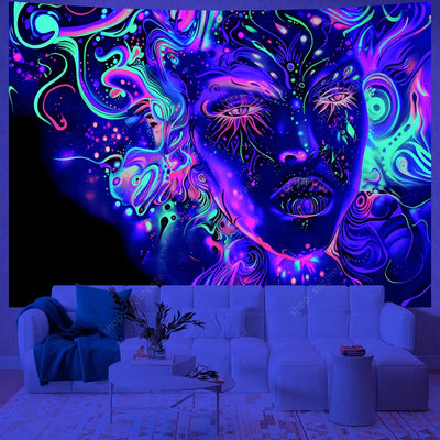 Mystic Face UV Schwarzlicht-Wandteppich