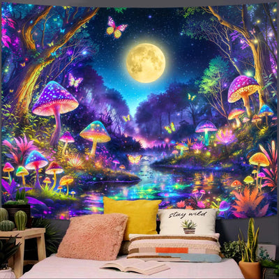 Butterfly Moon UV Schwarzlicht-Wandteppich