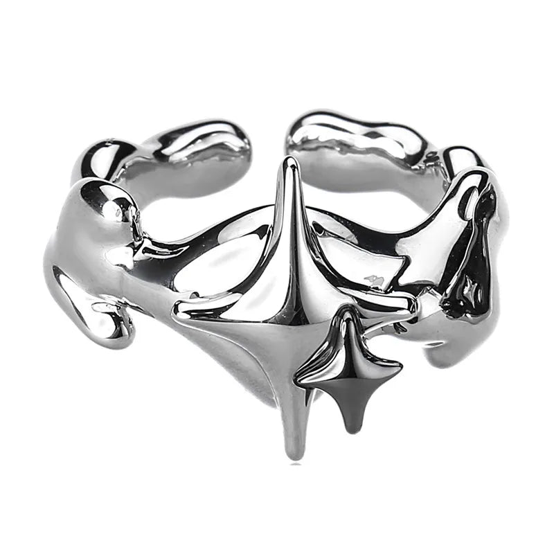Silberfarbener Sterne Irregular Punk Ring - Kreative Geometrie für Partys