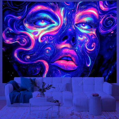 Mystic Face UV Schwarzlicht-Wandteppich