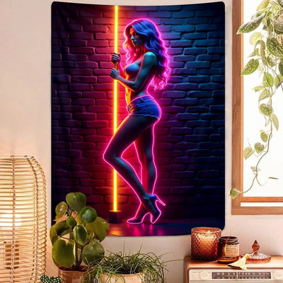Human Silhouette Neon UV Wandteppich