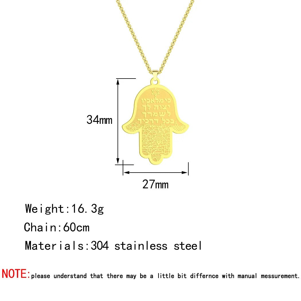 Hamsa Hand Von Fatima Anhänger Halskette - Handgefertigter Jerusalem Schmuck