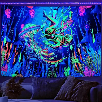 Mystical Symbols UV Schwarzlicht-Wandteppich