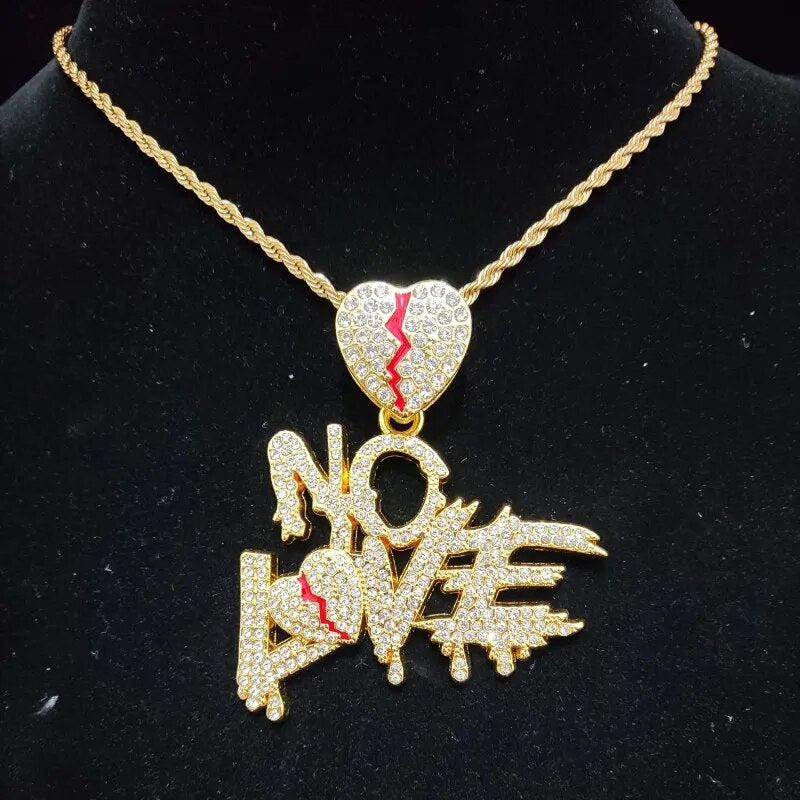 No Love Herz Anhänger Halskette im Hip-Hop-Stil - Mit Cuban Chain