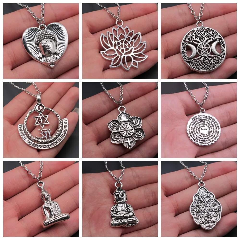 Religiöser Schmuck - Buddhismus Buddha Anhänger Halskette mit Om Yoga Symbol und Lotusbaum