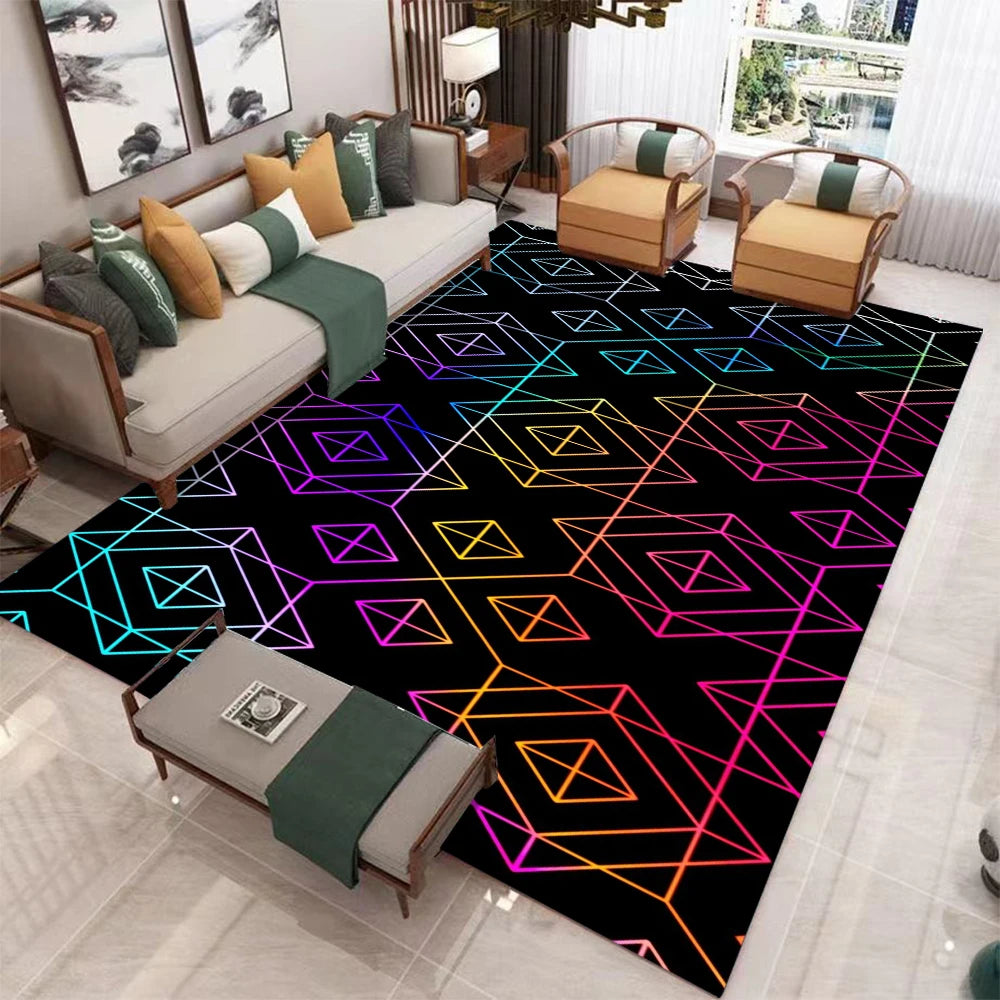 Schwarz-Geometrischer Abstrakt-Teppich – Wohnzimmer & Schlafzimmer