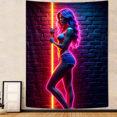 Human Silhouette Neon UV Wandteppich
