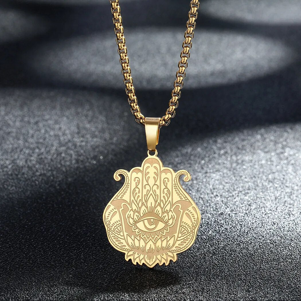 Hamsa Hand Von Fatima Anhänger Halskette - Handgefertigter Jerusalem Schmuck