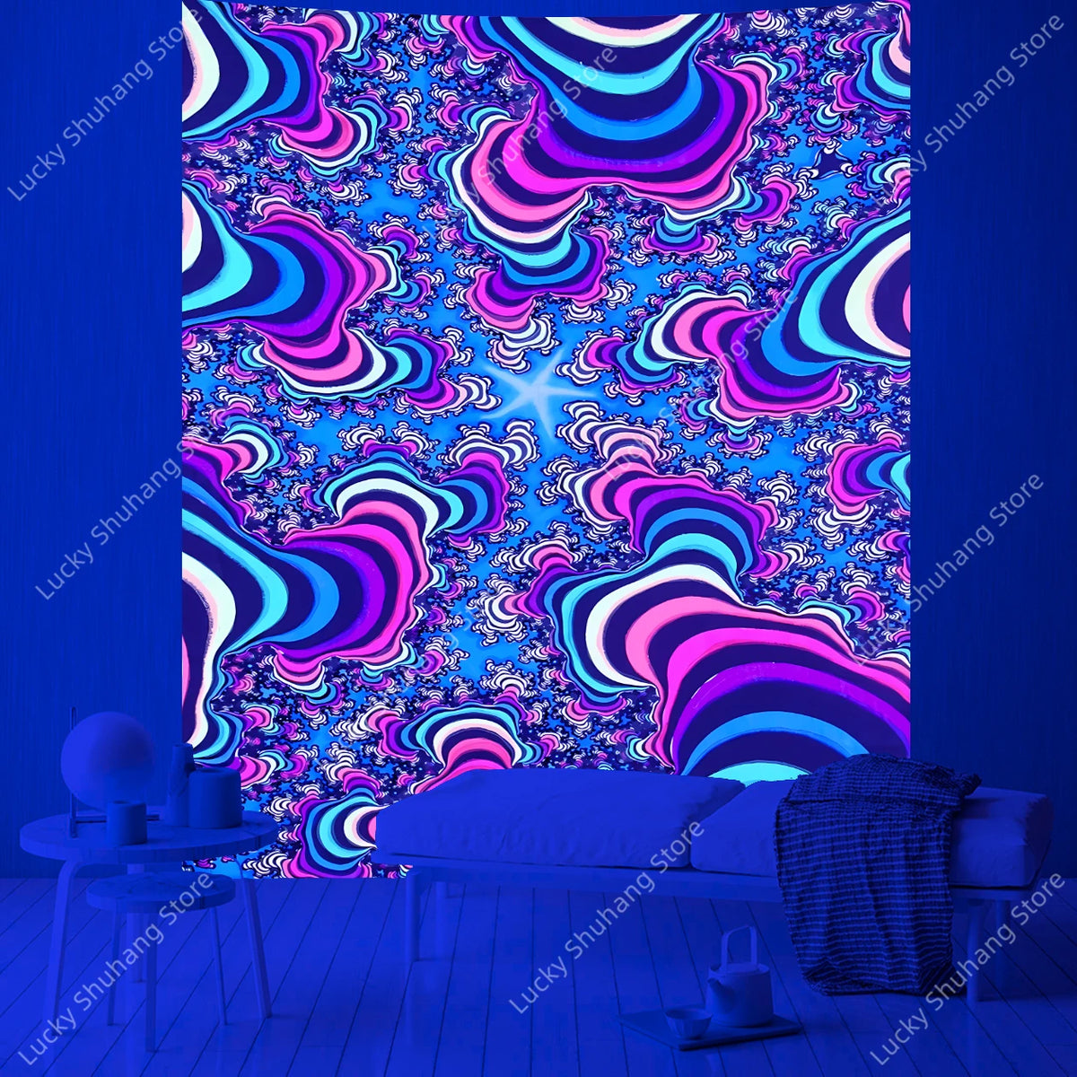 Neon Starburst UV Schwarzlicht-Wandteppich