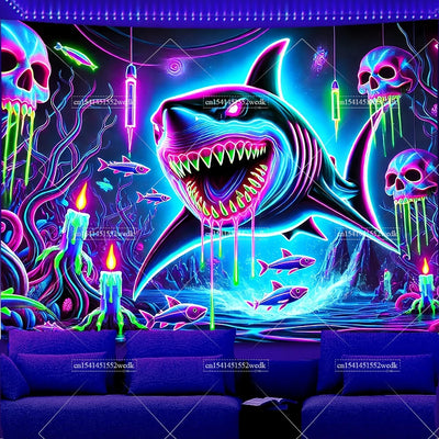 Underwater Shark & Jellyfish UV Wandteppich
