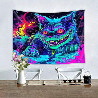 Psychedelic Blue Cat UV Wandteppich