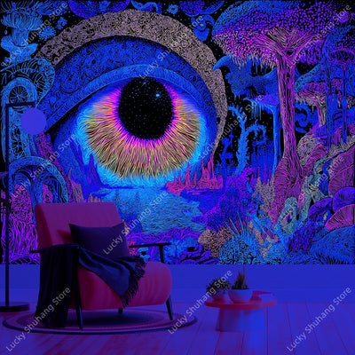Psychedelic Geometry UV Schwarzlicht-Wandteppich