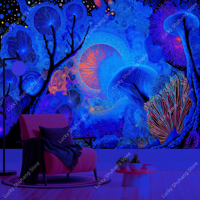 Psychedelic Geometry UV Schwarzlicht-Wandteppich