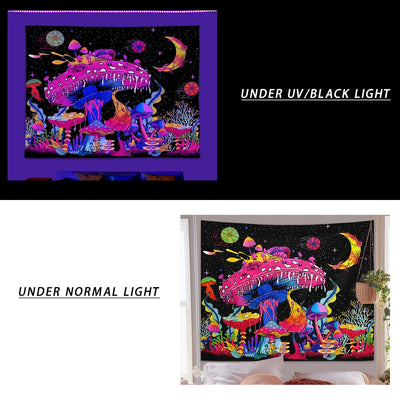Mushroom Moon & Flowers UV Wandteppich