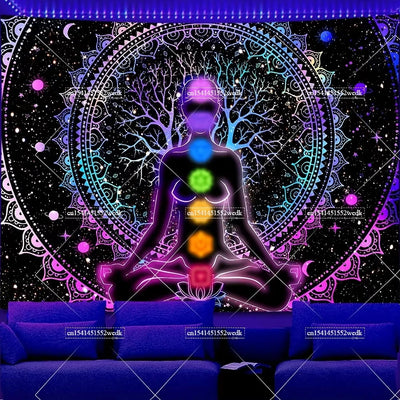 Seven Chakras UV Schwarzlicht-Wandteppich