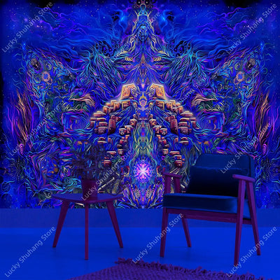Cosmic Lotus UV Schwarzlicht-Wandteppich