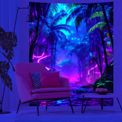 Neon Jungle UV Schwarzlicht-Wandteppich