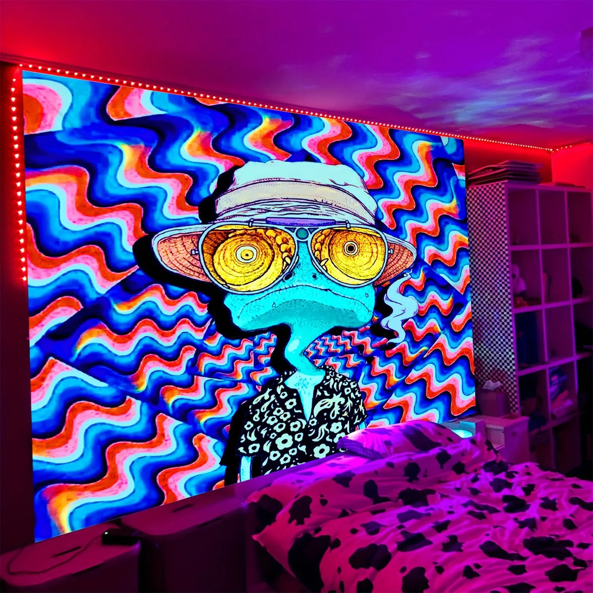 Neon Frog UV Schwarzlicht-Wandteppich