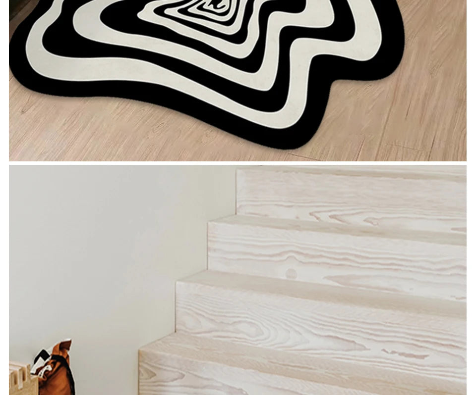 Trendy Black and White Abstract Rug – Living Room &amp; Floor Mat