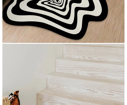 Trendy Schwarz-Weiß Abstrakt-Teppich – Wohnzimmer & Bodenmatte