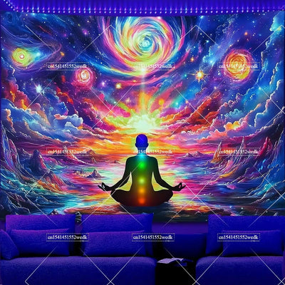 Seven Chakras UV Schwarzlicht-Wandteppich