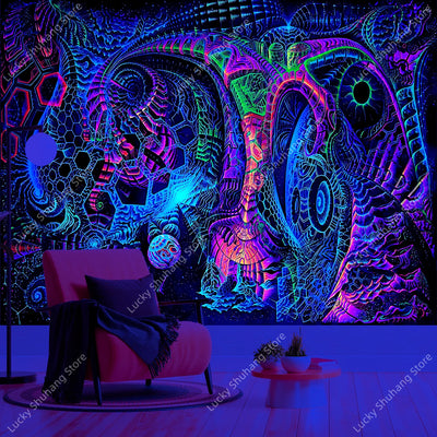 Psychedelic Geometry UV Schwarzlicht-Wandteppich