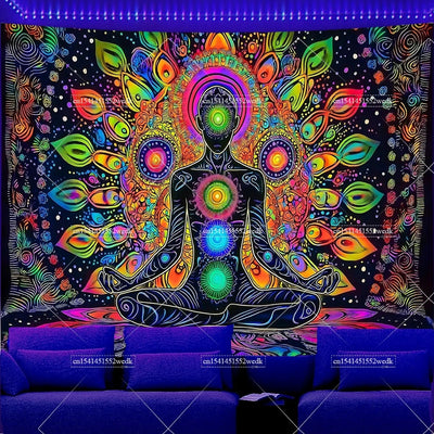 Seven Chakras UV Schwarzlicht-Wandteppich