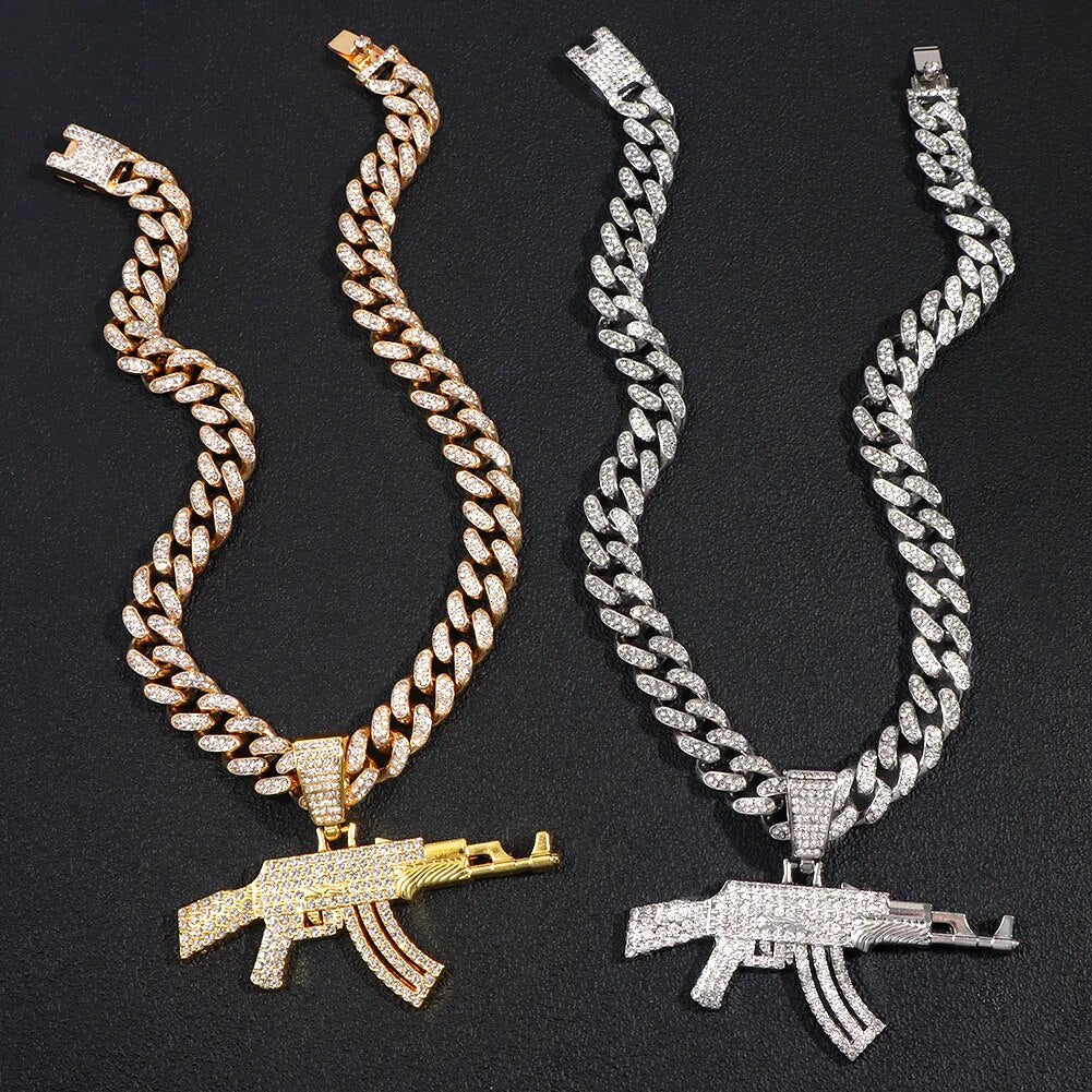 Hip-Hop AK47 Submachine Gun Anhänger Halskette - Iced Out Design