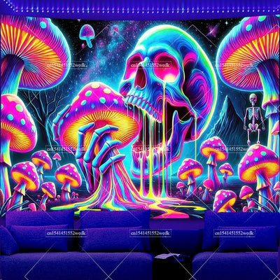 Skull Waterfall UV Schwarzlicht-Wandteppich