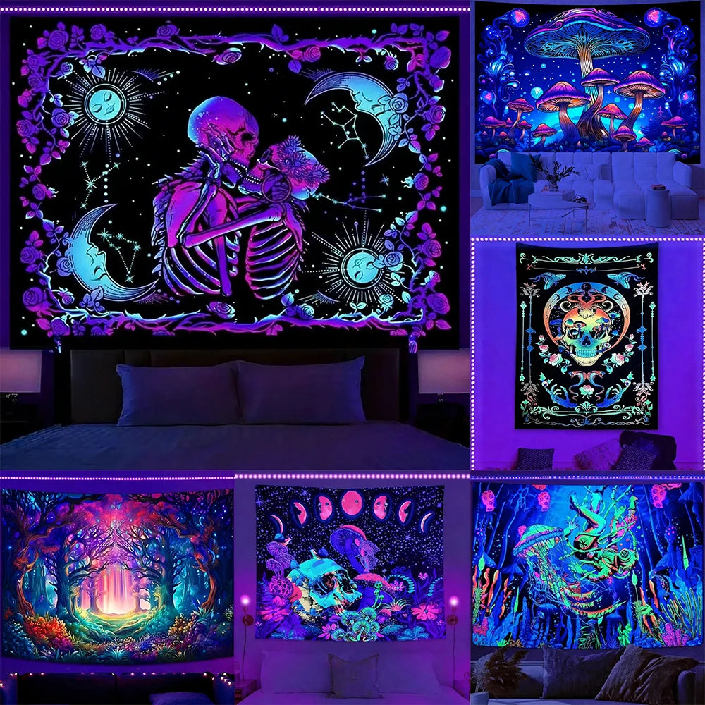 Mystical Symbols UV Schwarzlicht-Wandteppich