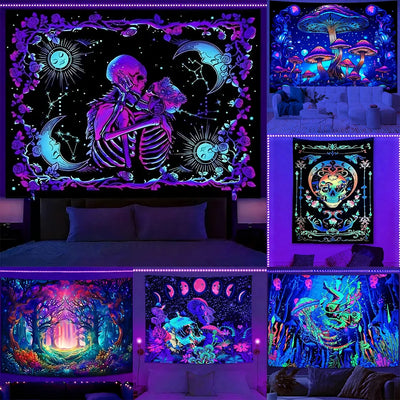 Mystical Symbols UV Schwarzlicht-Wandteppich