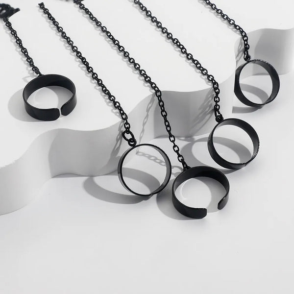Punk Style Black Bracelet Rings - Geometric Design