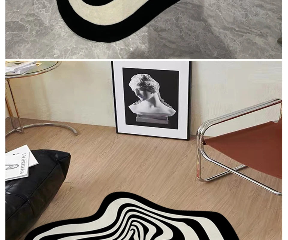 Trendy Black and White Abstract Rug – Living Room &amp; Floor Mat