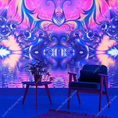 Cosmic Lotus UV Schwarzlicht-Wandteppich