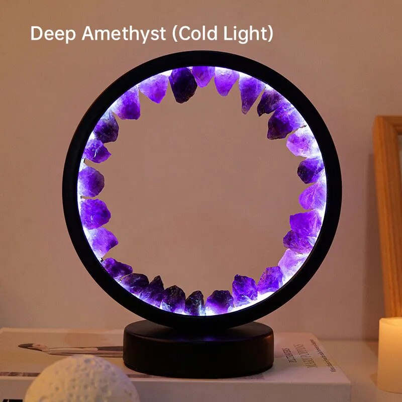LED Wiederauflampbare Nachttischlampe - Natürliche Amethyst-Kristalldekoration